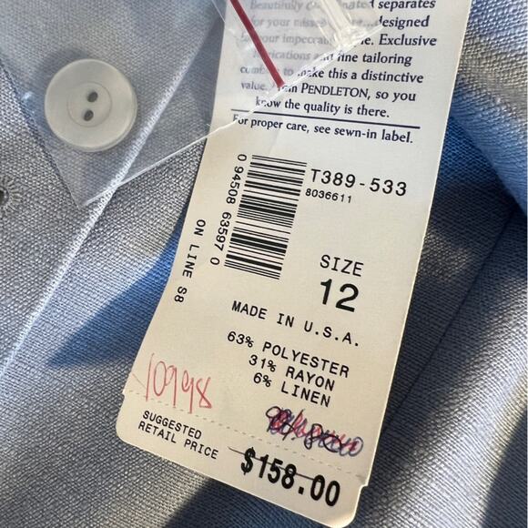 NWT Pendleton Baby Blue Vintage 90s Blazer / Suit Jacket Size 12 - Picture 5 of 6